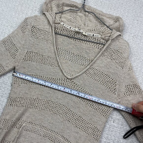 Roxy Hoodie Sweater Women M Cream V-neck Crochet Knit Boho Beach Surf Y2K - Picture 6 of 15
